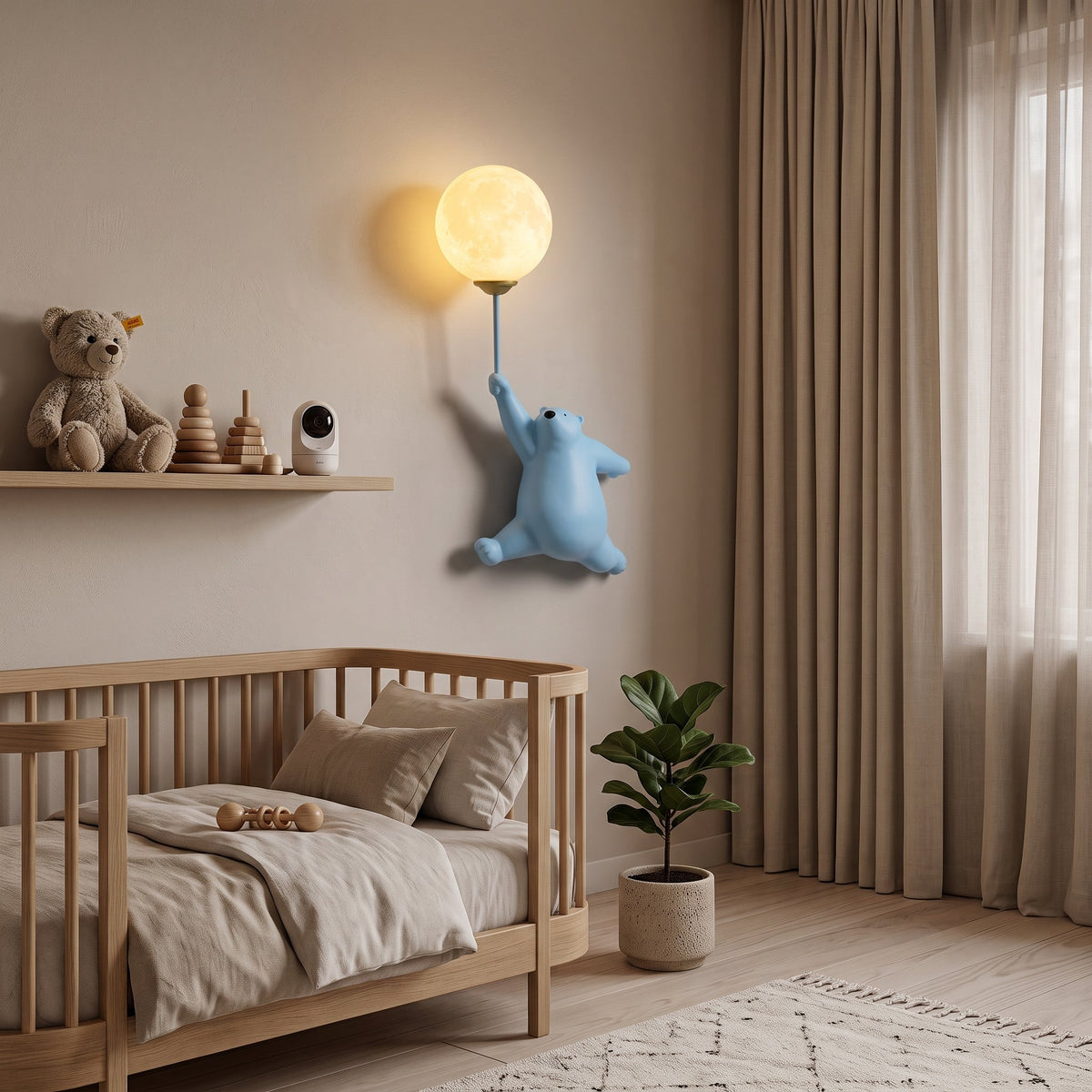 Wall light shaped like polar bear for kids' rooms - blue