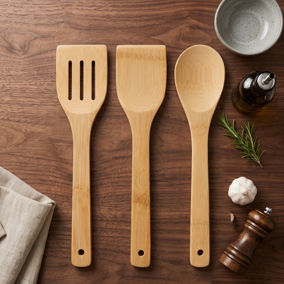Kitchen Utensil Set Made From Natural Bamboo