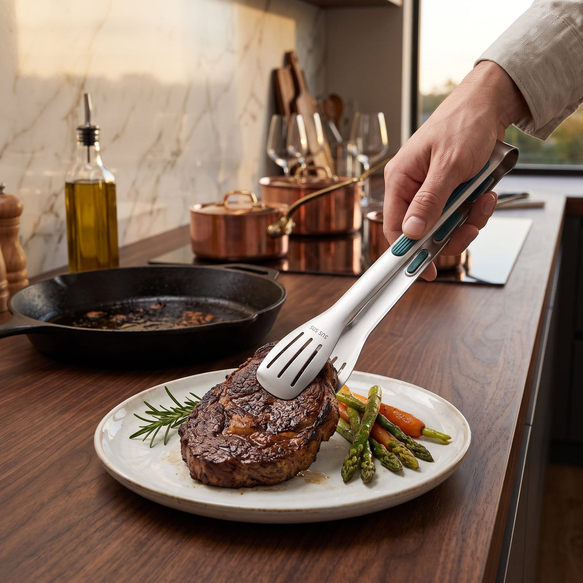 Non Slip Stainless Steel Kitchen Serving Tongs
