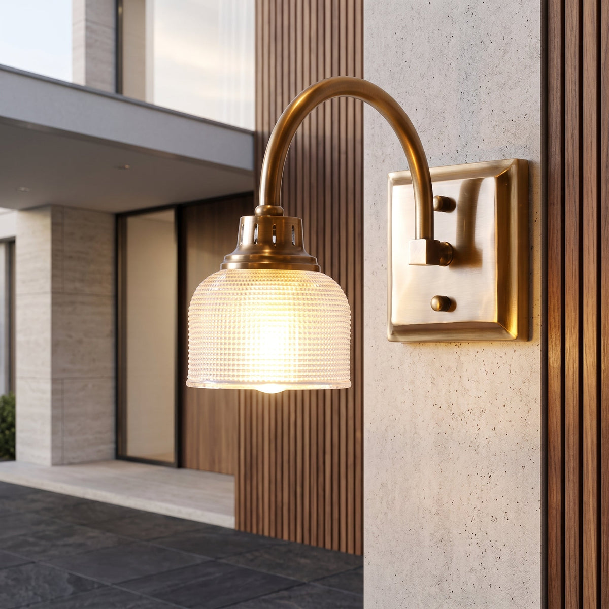 Wall light with glass shade - antique brass