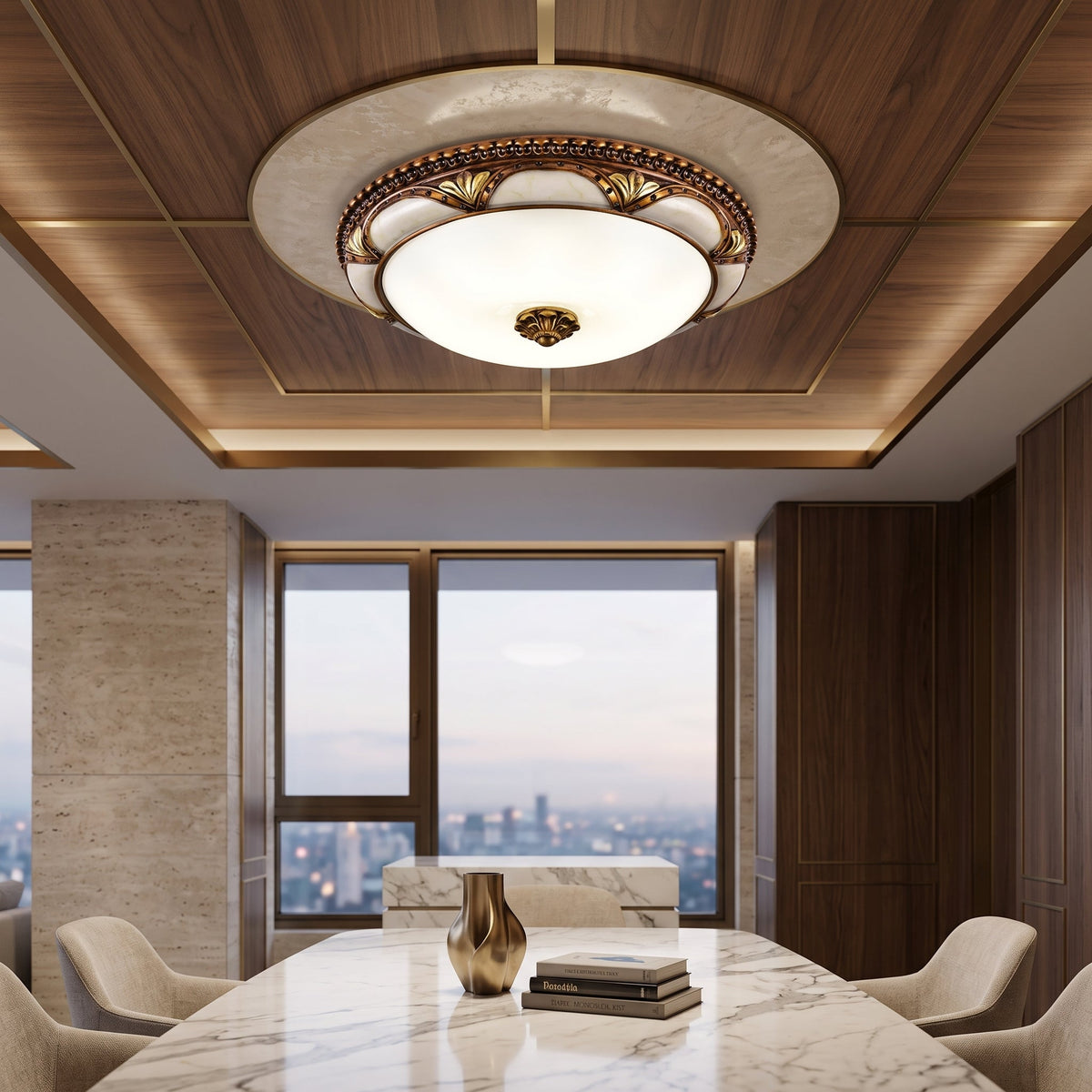 Flush mount ceiling light with round art deco design