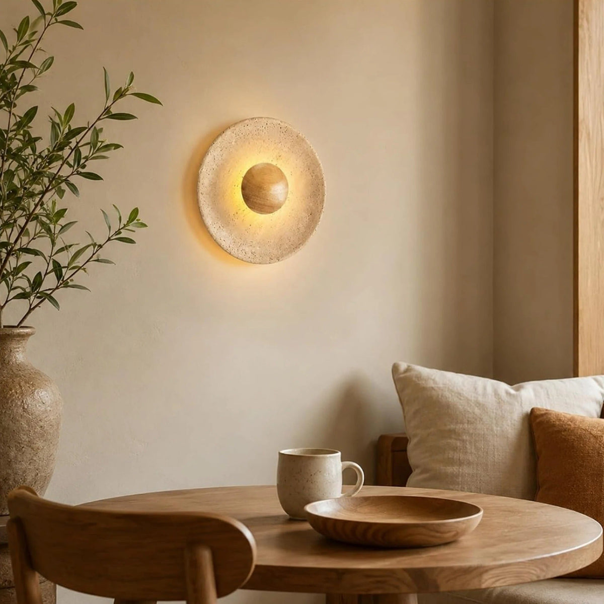 Wall sconce light with textured stone finish