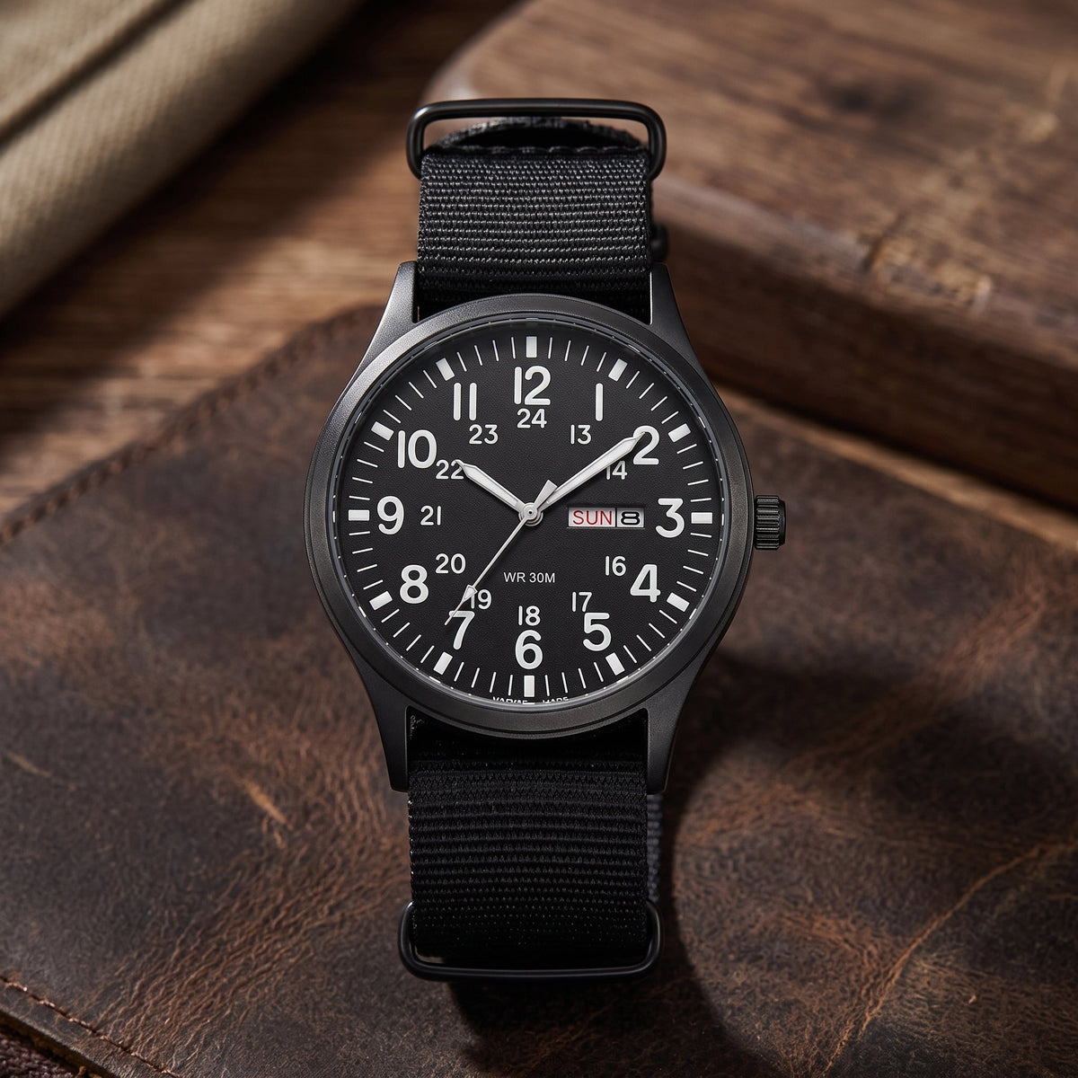 Quartz Field Watch With Nylon Strap - black