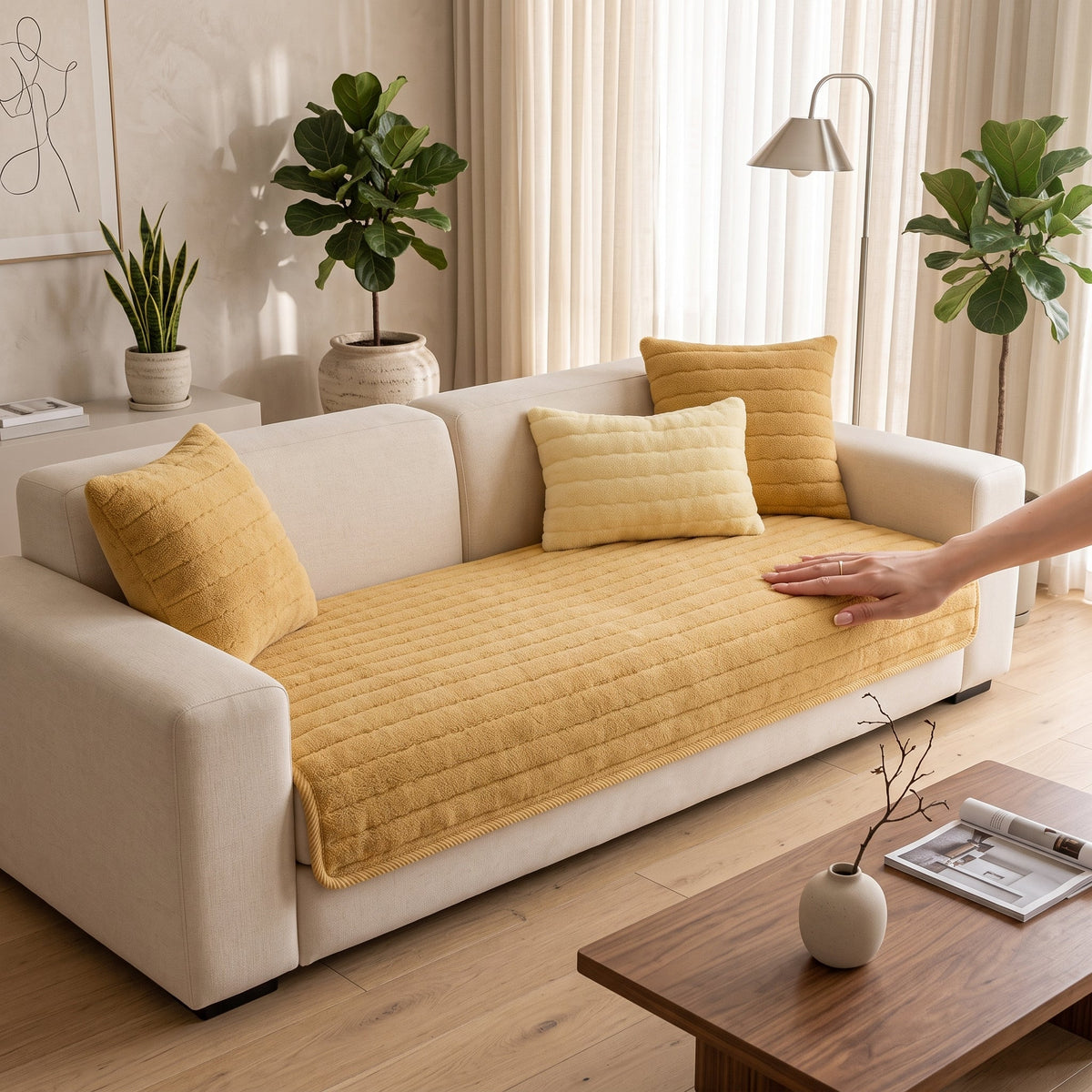 Sofa Seat Cover Quilted Non Slip Protector - gold honey