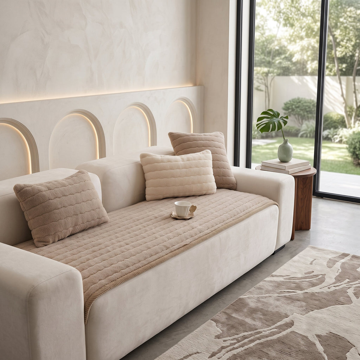 Sofa Seat Cover Quilted Non Slip Protector - taupe sand