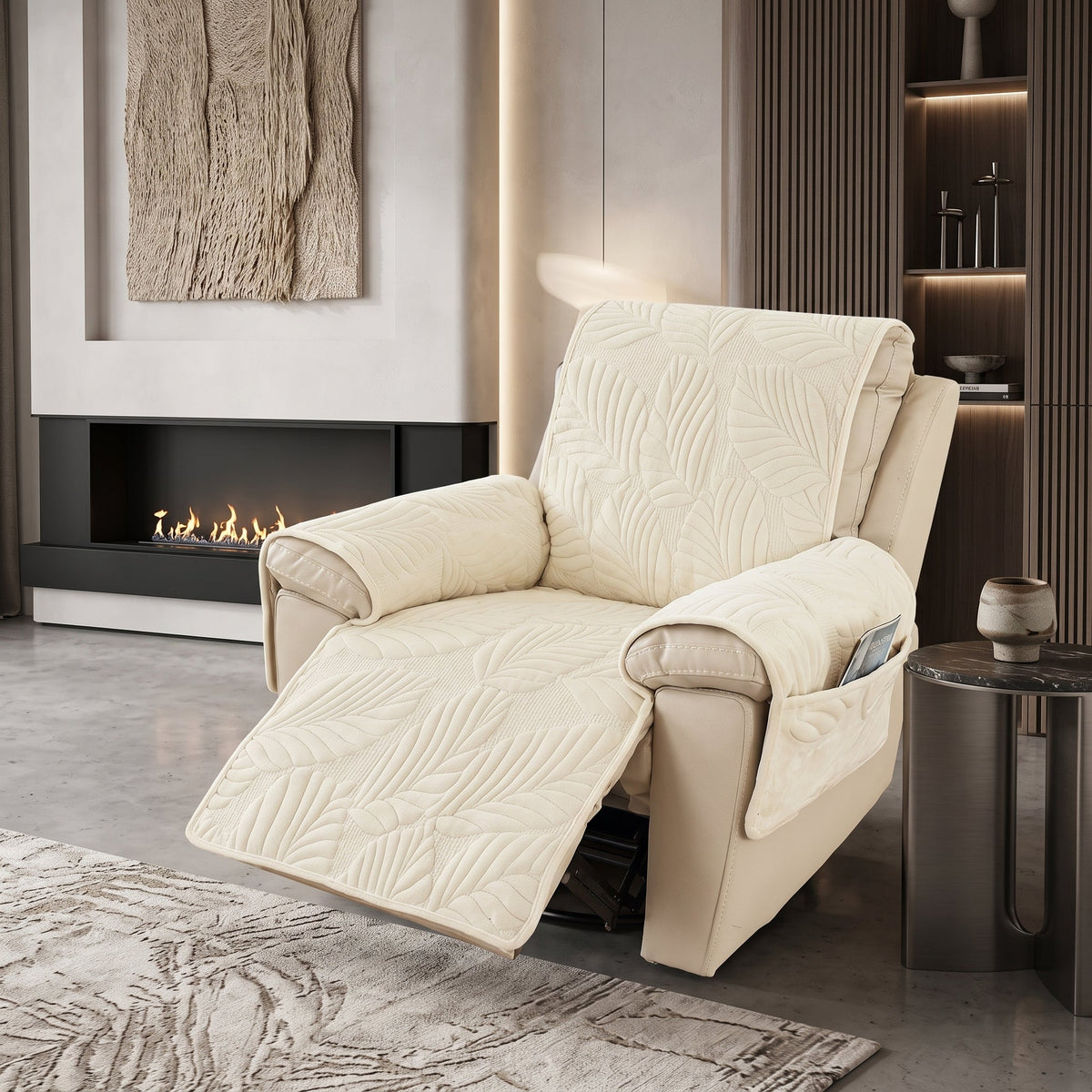 Armchair Cover Quilted Non Slip Protector - beige