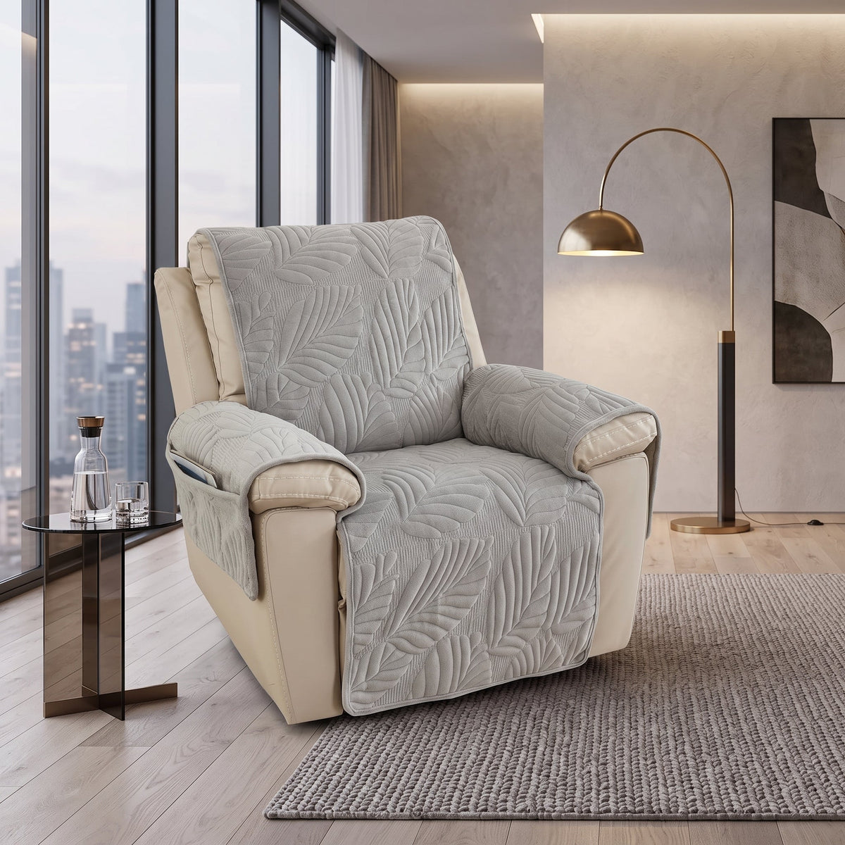 Armchair Cover Quilted Non Slip Protector - light gray