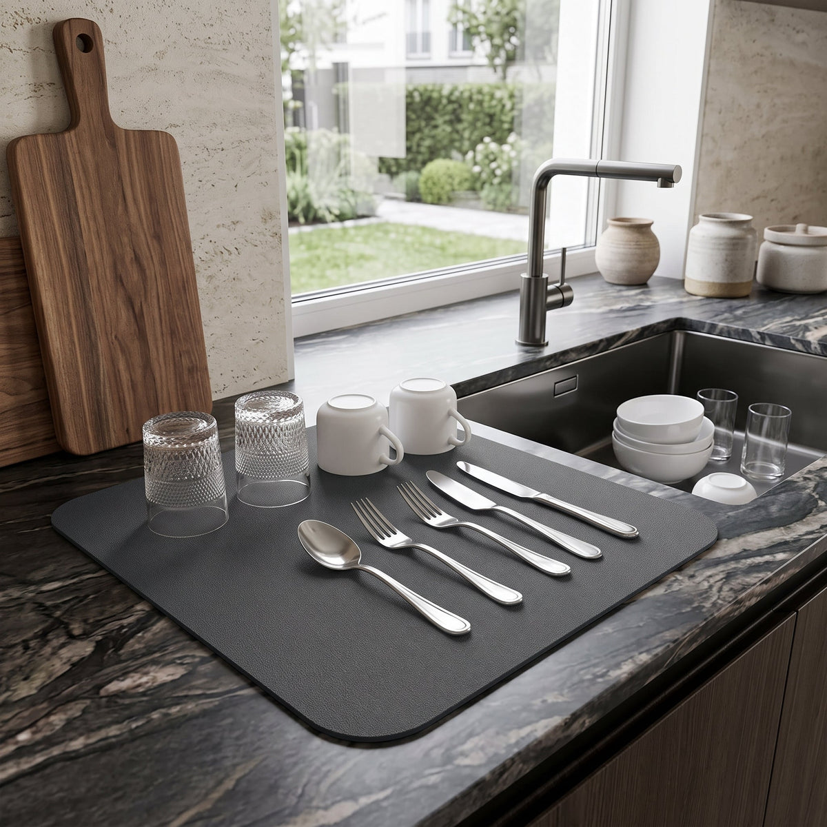 Dish Drying Mat Non Slip Kitchen Counter - gray