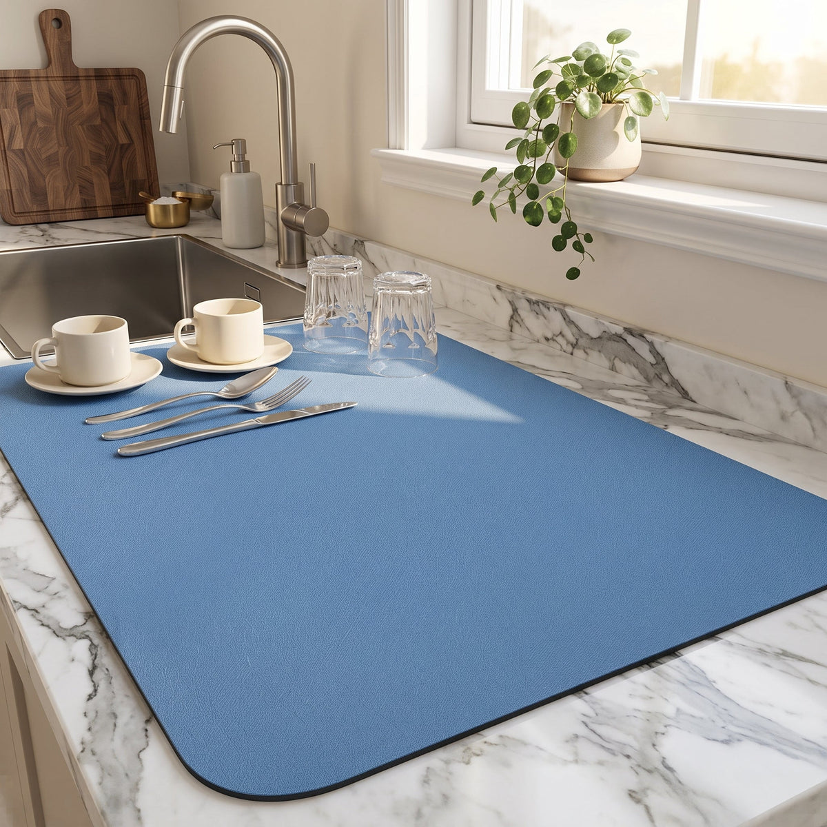 Dish Drying Mat Non Slip Kitchen Counter - blue