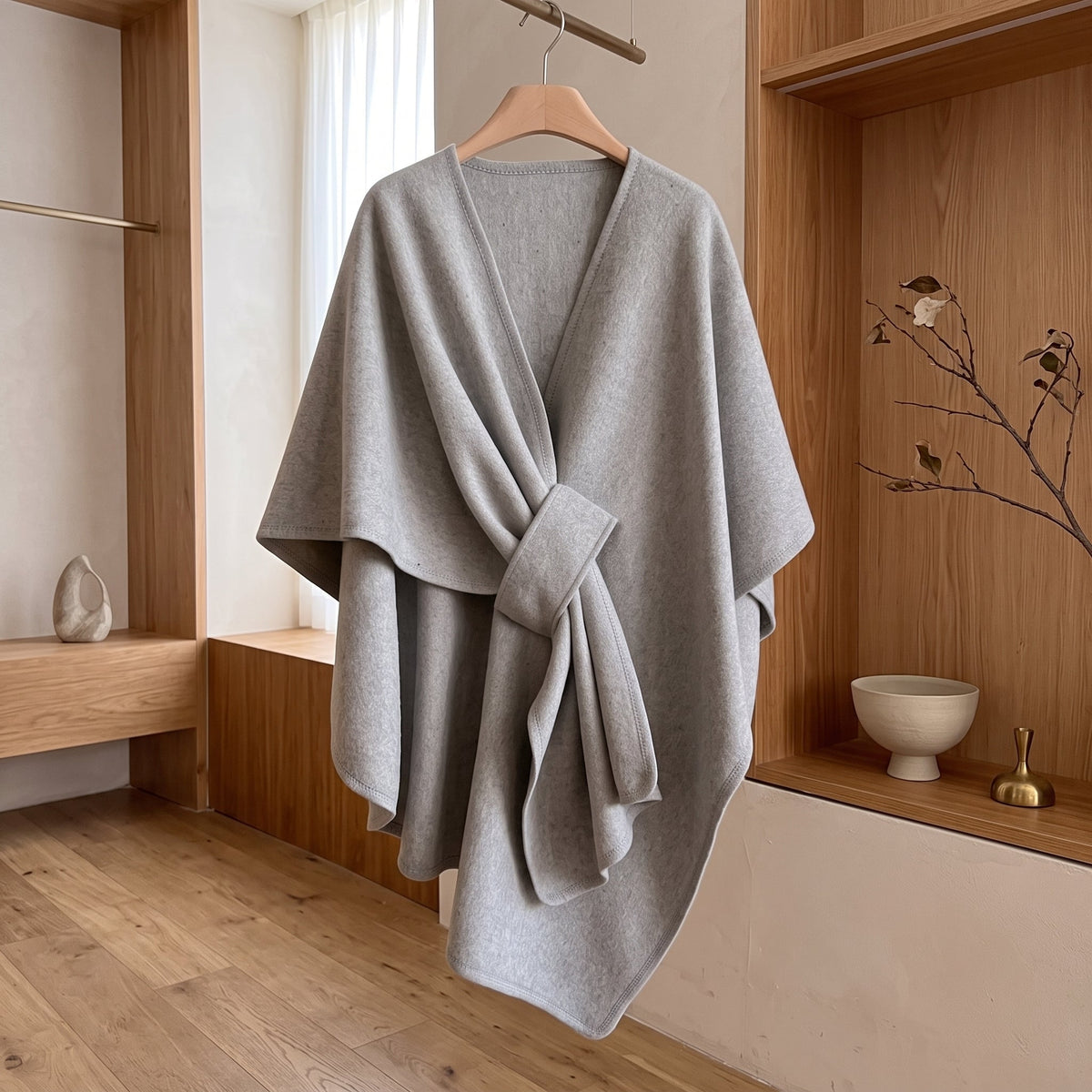 Women's Poncho Shawl Wrap Reversible Winter Style - gray