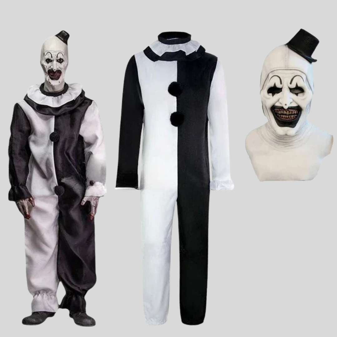 Halloween Costume with Scary Clown Design and Matching Mask