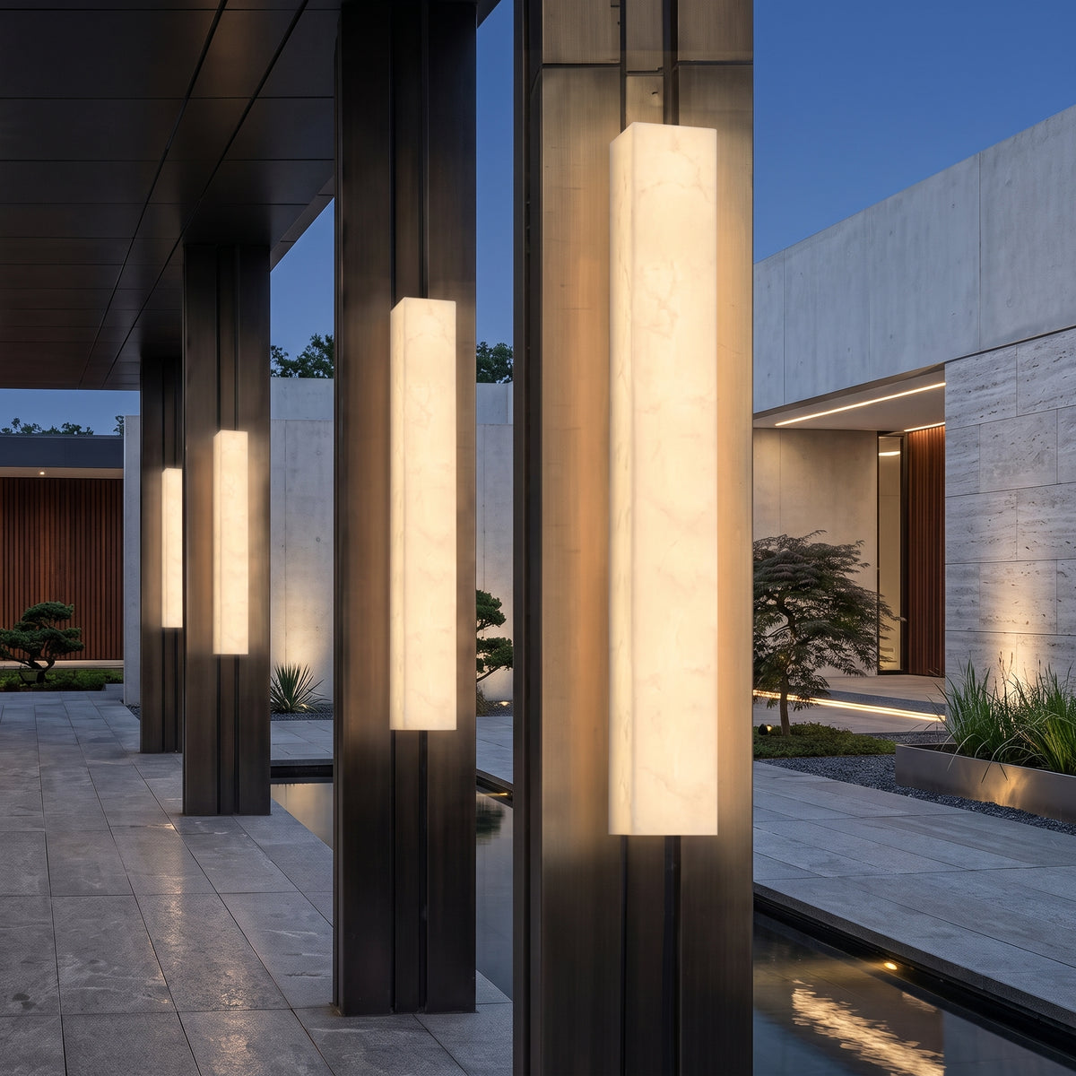 Wall light fixture with rectangular marble panel