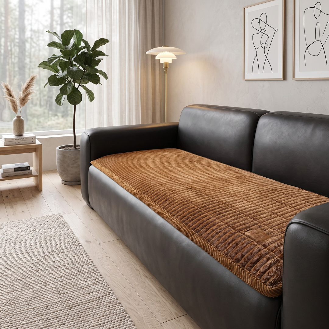 Sofa cover with quilted flannel effect design - amber gold