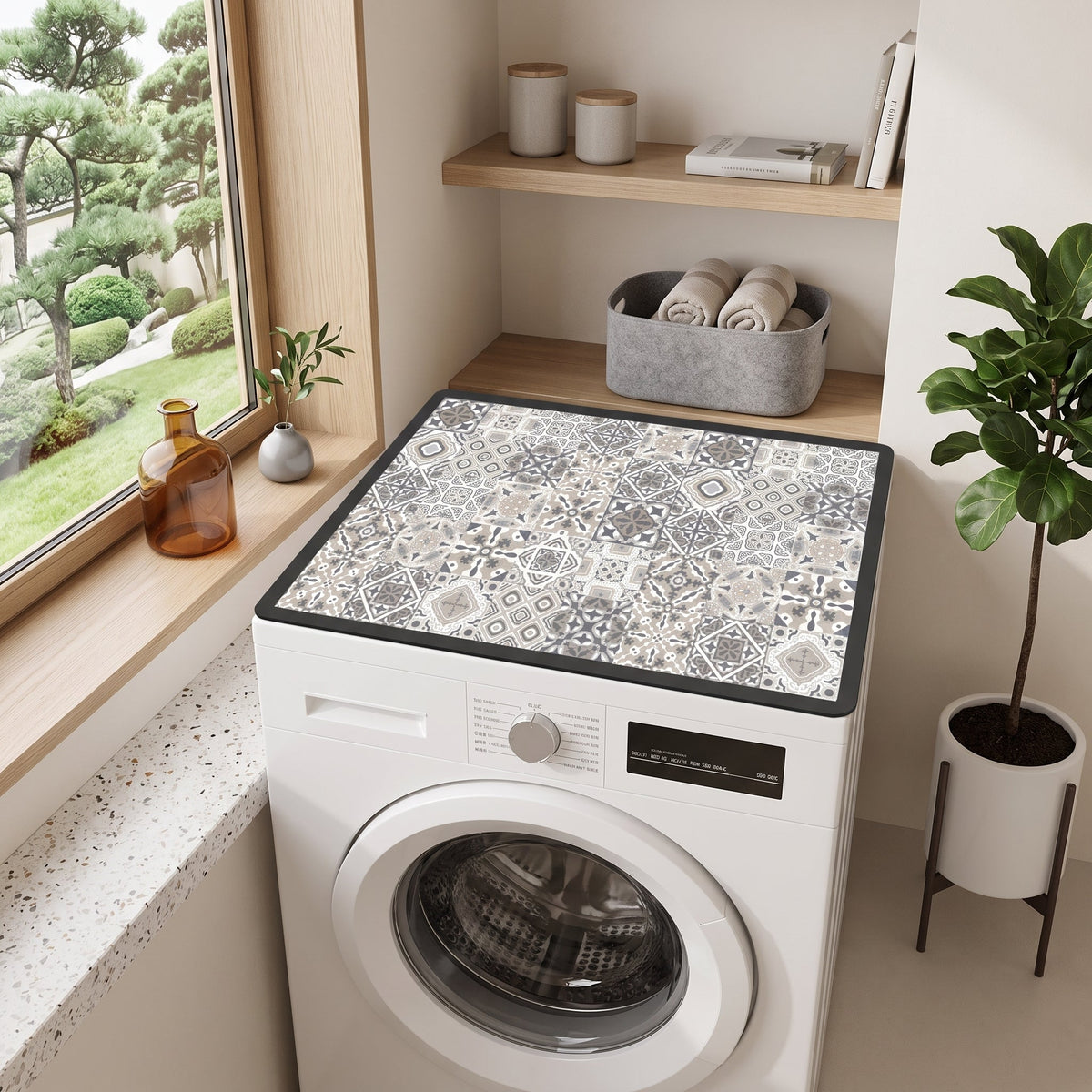 Washing machine mat cover with anti-slip design - gray plaid