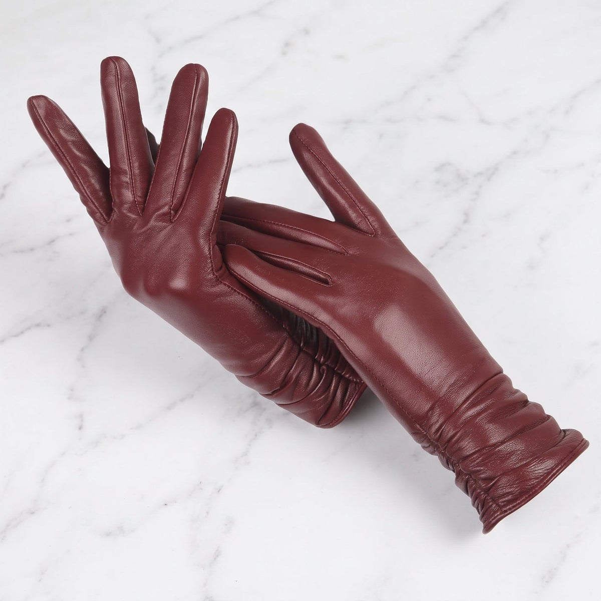 Women's leather winter gloves for driving and walking - burgundy