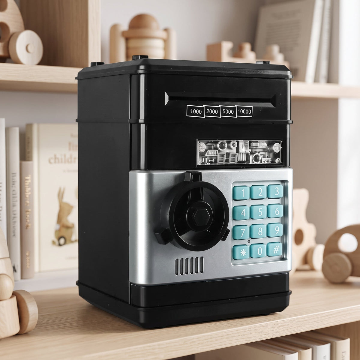 Electronic kids ATM money box with password lock - black