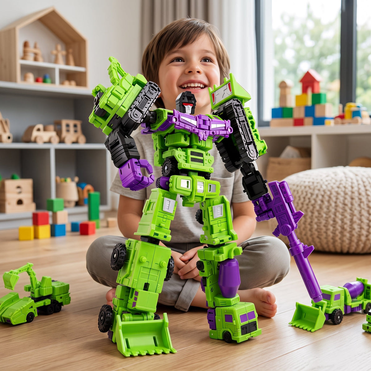 Transforming robot toy with movable parts