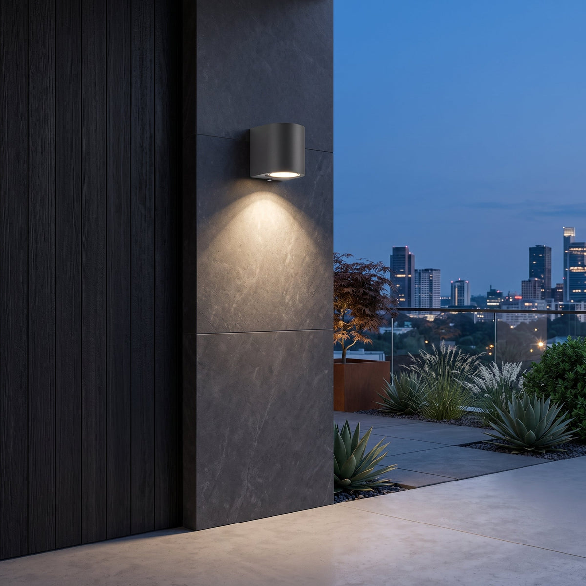 Outdoor wall light fixture with up down lighting