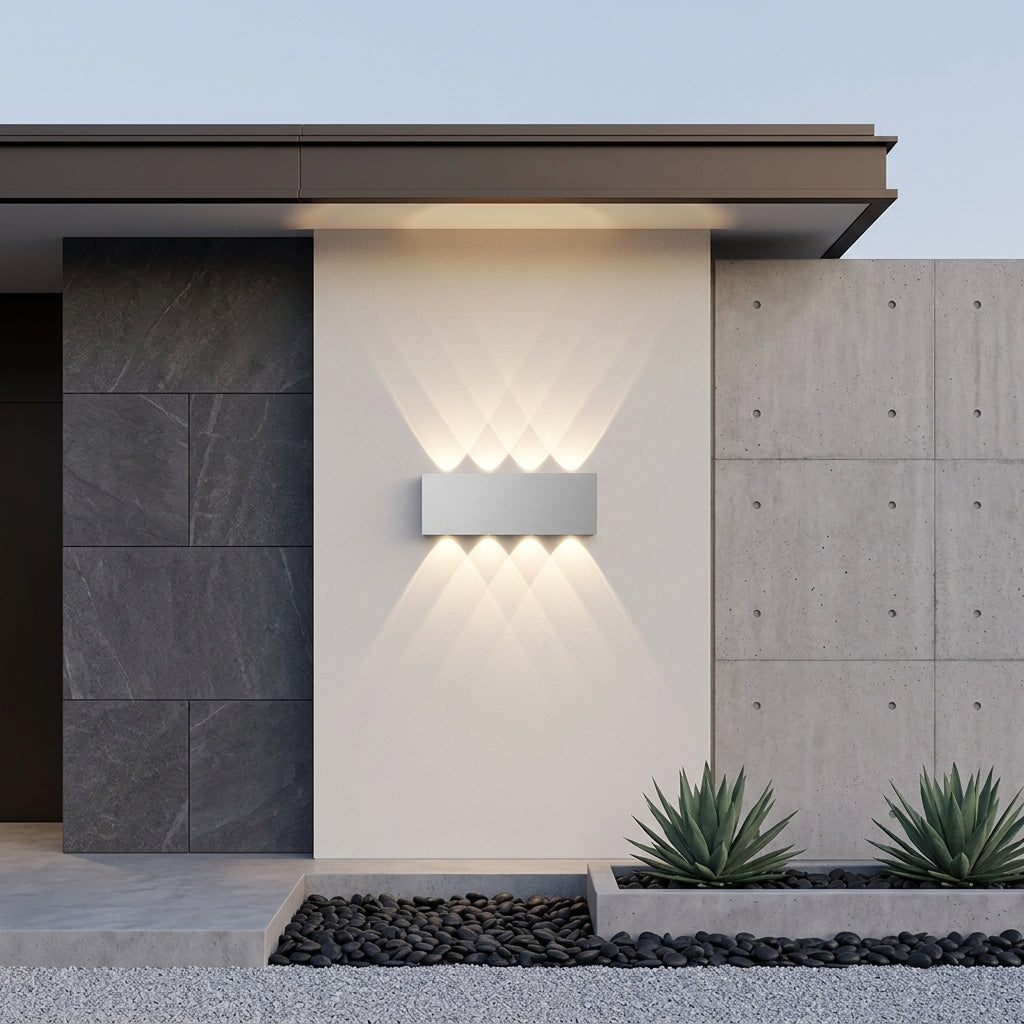Outdoor LED wall light fixture with up down lighting - white