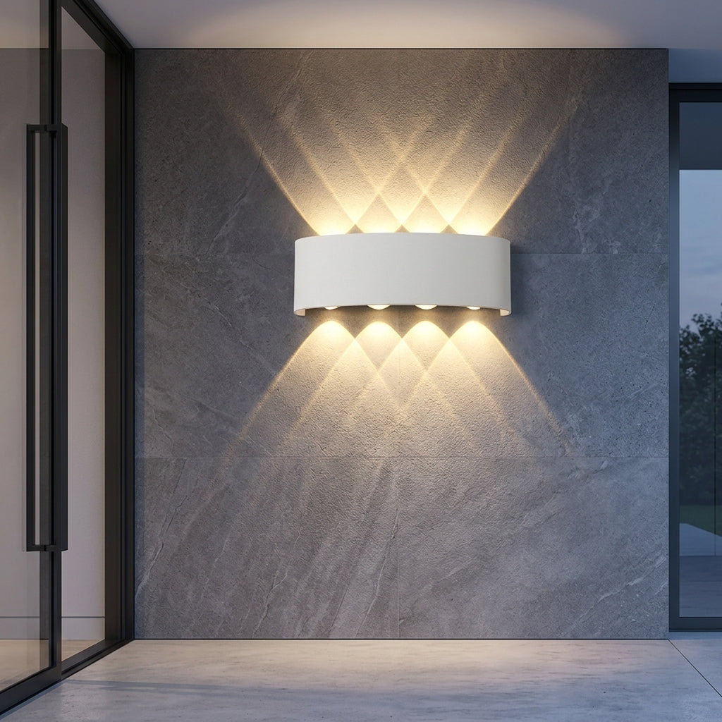 Outdoor LED wall light fixture with up down lighting - white