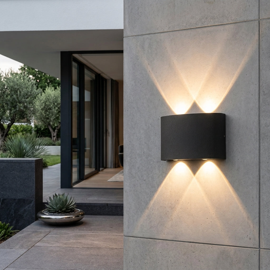 Outdoor LED wall light fixture with up down lighting - black