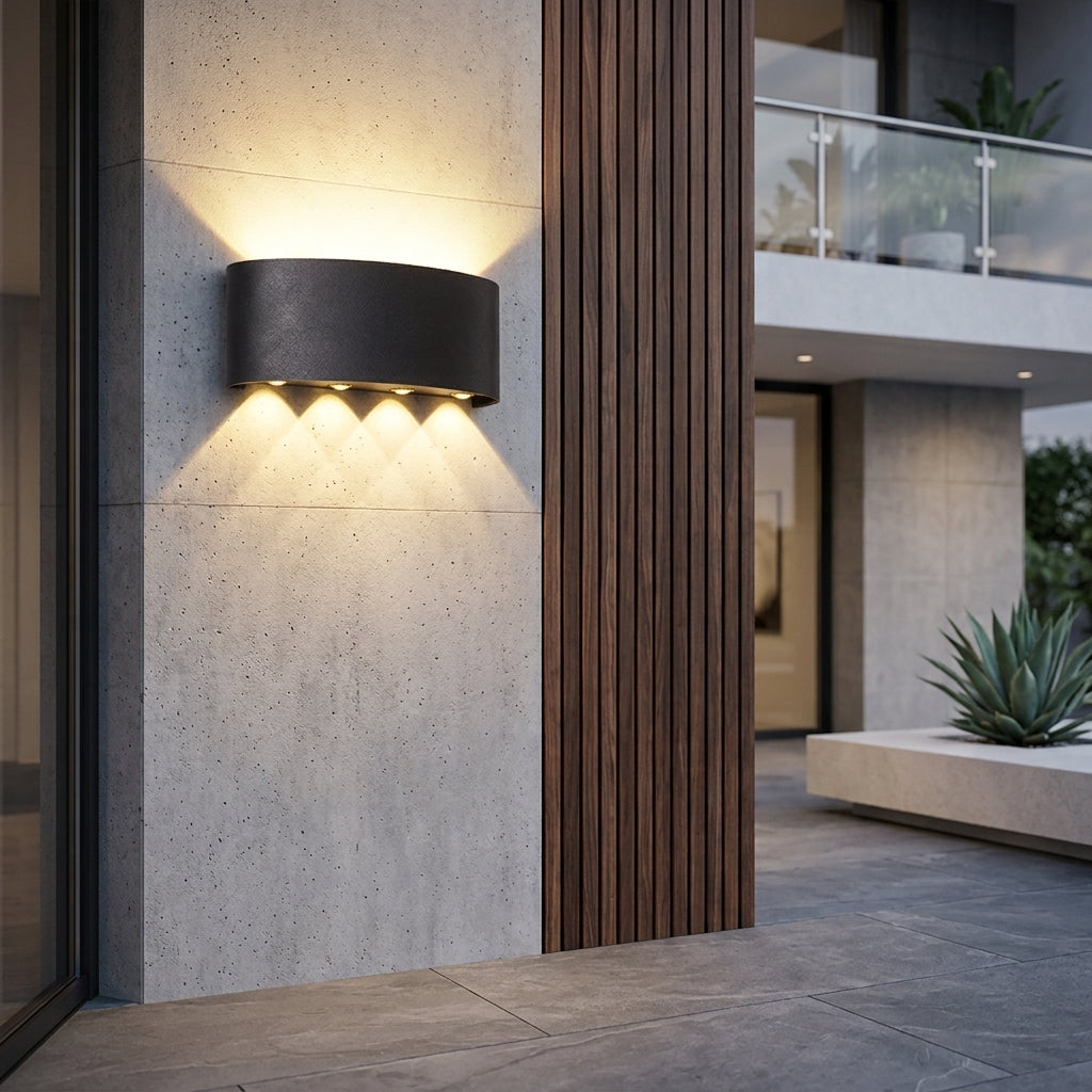 Outdoor LED wall light fixture with up down lighting - black
