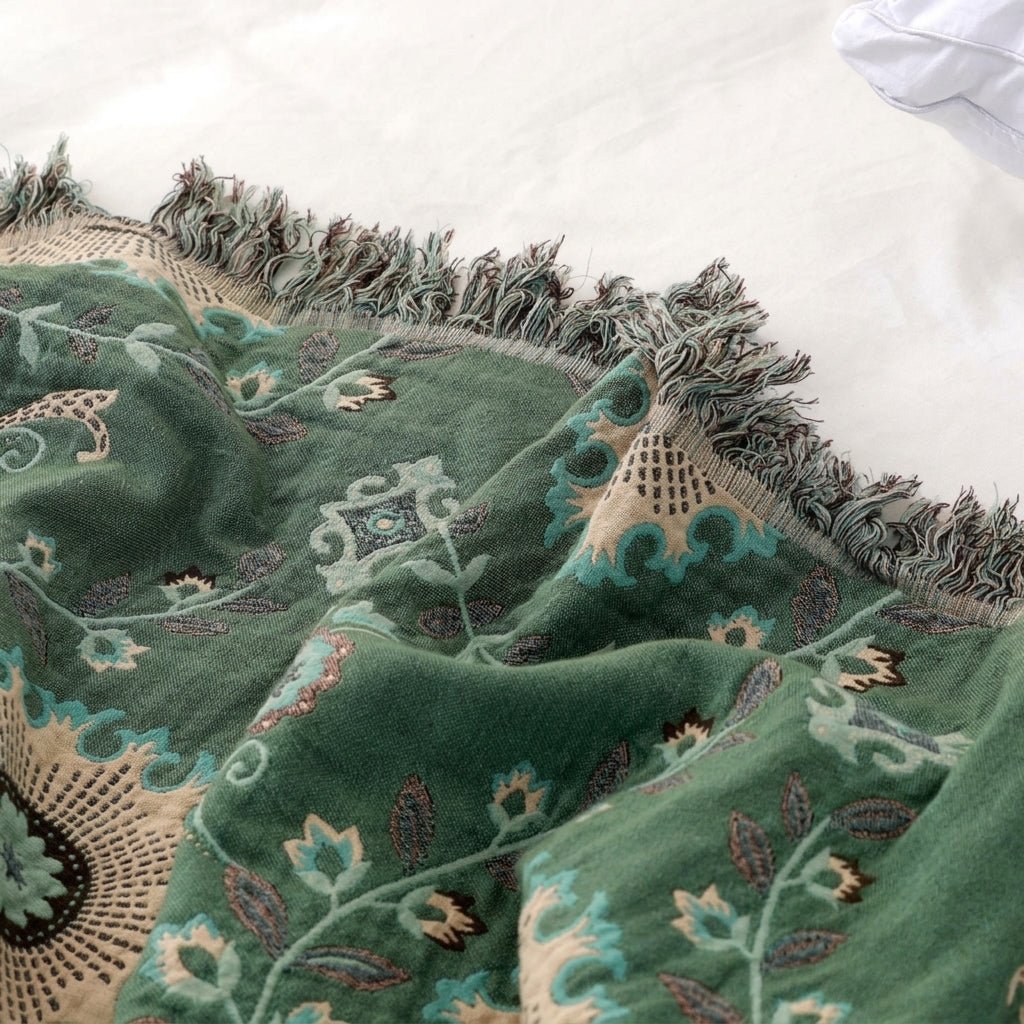 Reversible mandala cotton summer blanket for bed and sofa
