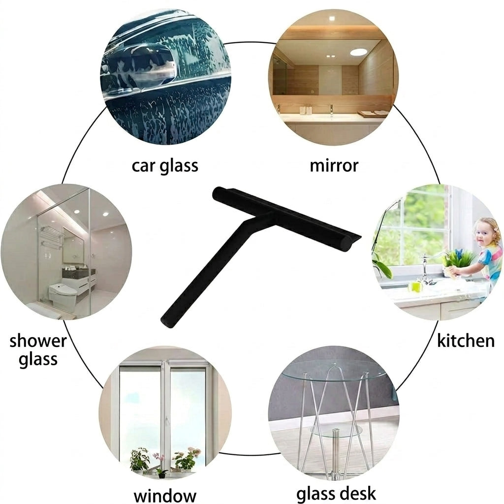 Silicone shower squeegee with wall holder for glass