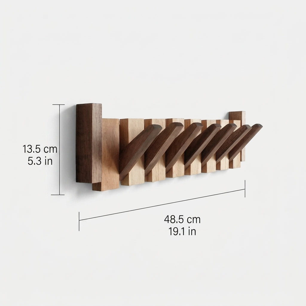 Wooden Wall Coat Rack with Folding Hooks and Entryway Organiser