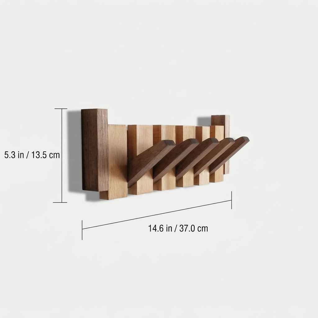 Wooden Wall Coat Rack with Folding Hooks and Entryway Organiser