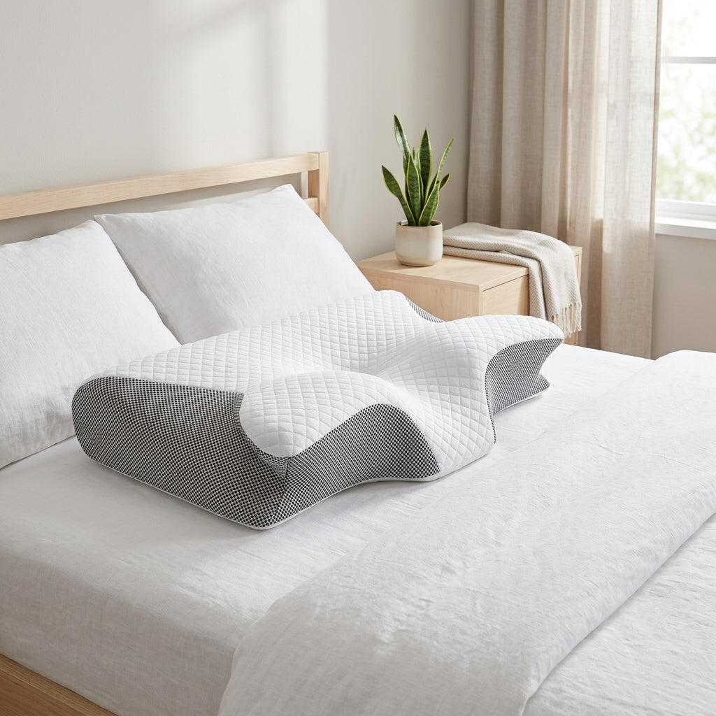 Orthopedic Pillow Memory Foam for Neck and Back Support - white gray