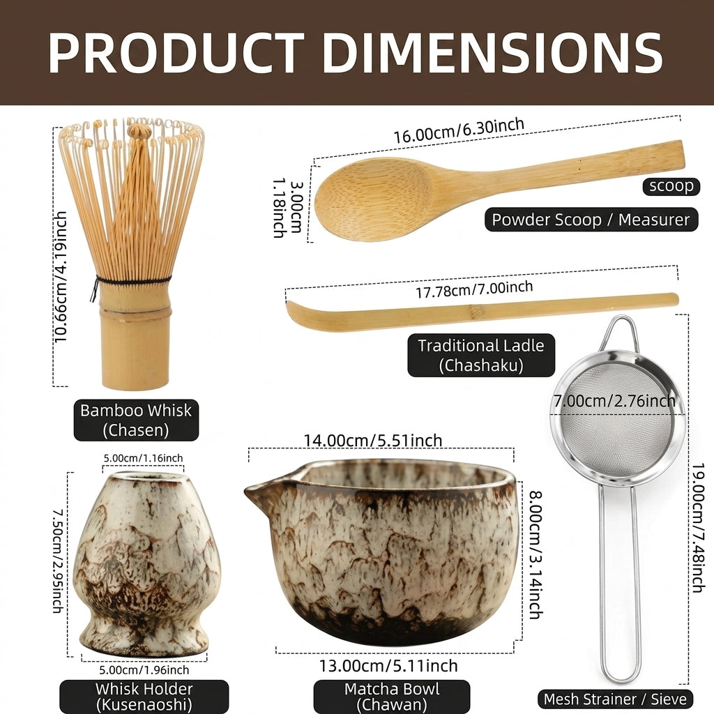 Matcha Tea Set Ceramic Bowls with Bamboo Whisk