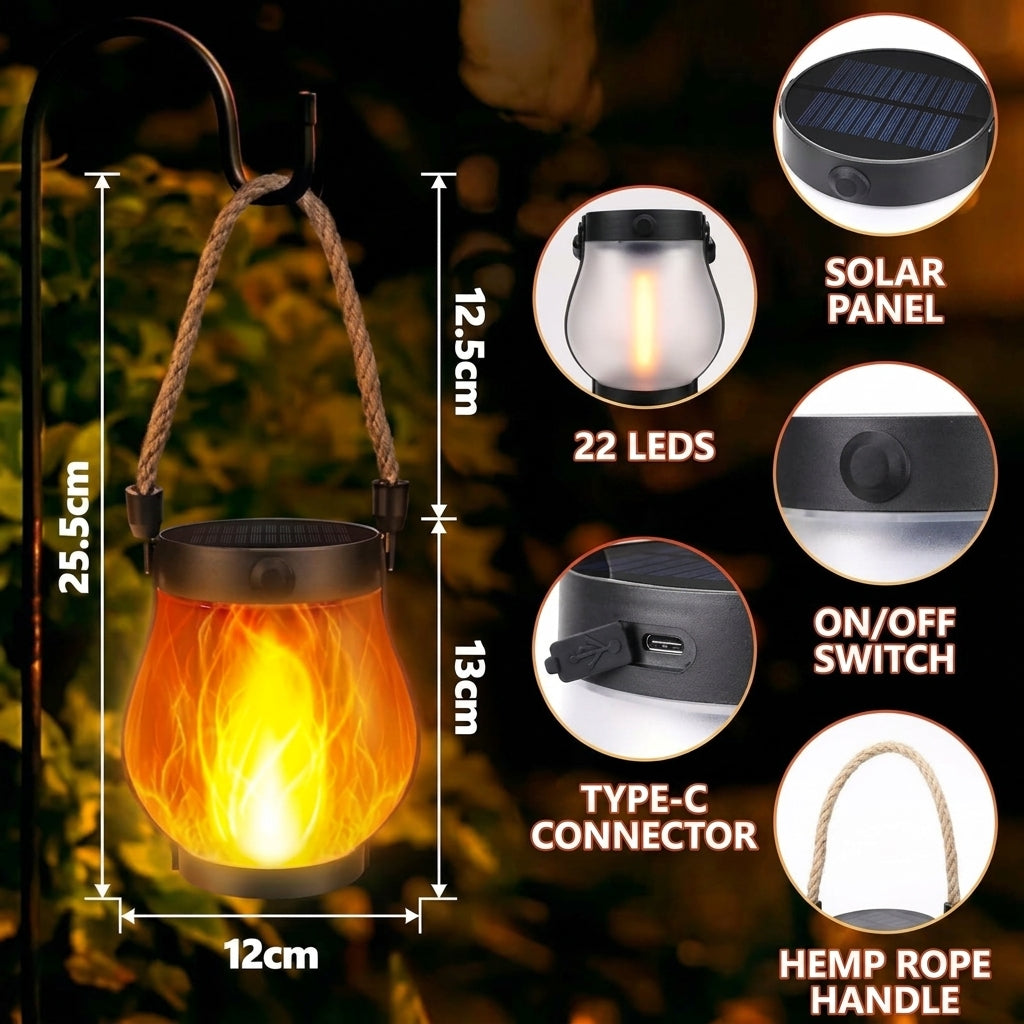 Solar Lantern Lights with Flame Effect for Garden Patio
