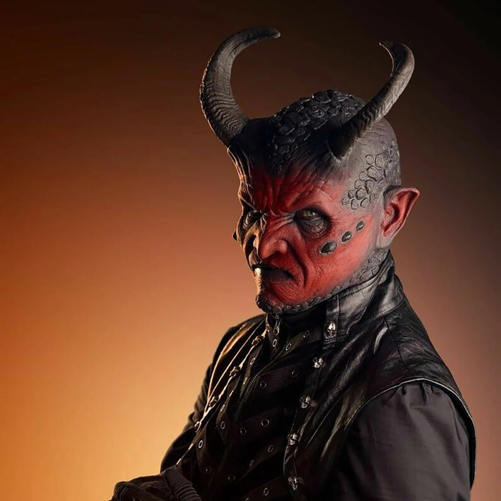 Devil Costume Mask with Horns for Full Face Halloween Cosplay