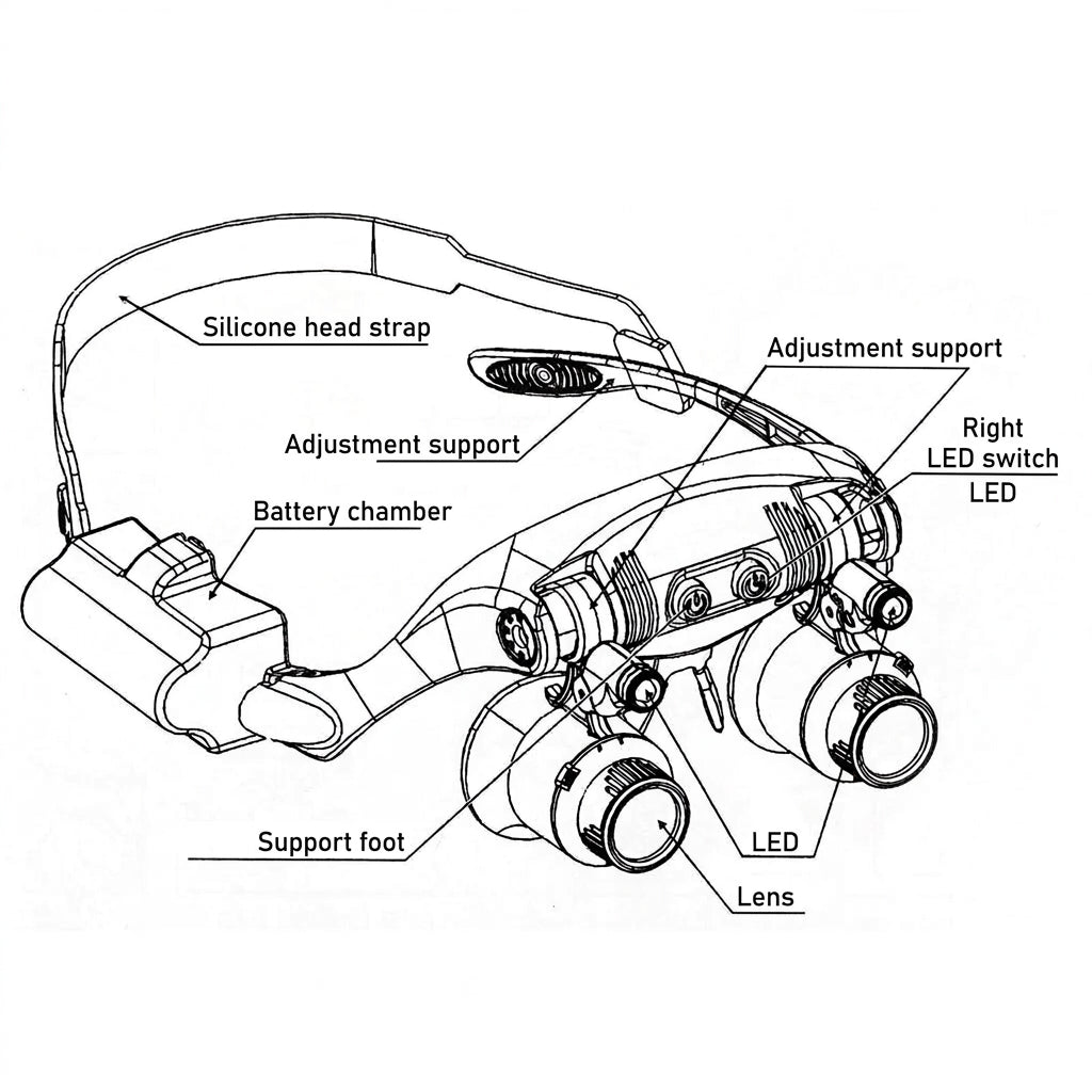 Magnifying Headset with LED Light and Interchangeable Lenses