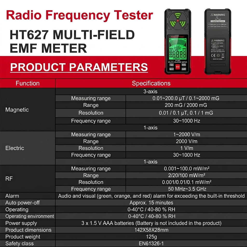 EMF Meter with LCD Display for Electromagnetic Radiation Detection