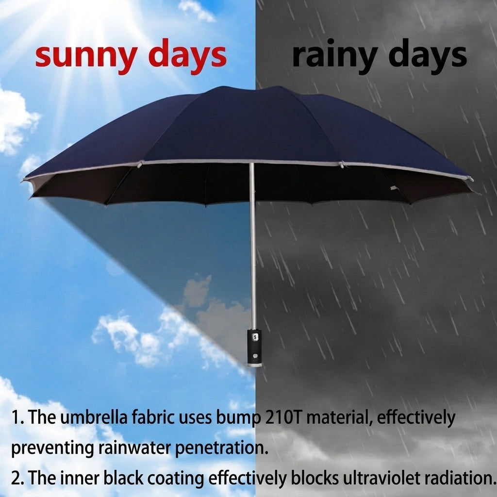 Automatic Umbrella with LED Flashlight and UV Sunshade
