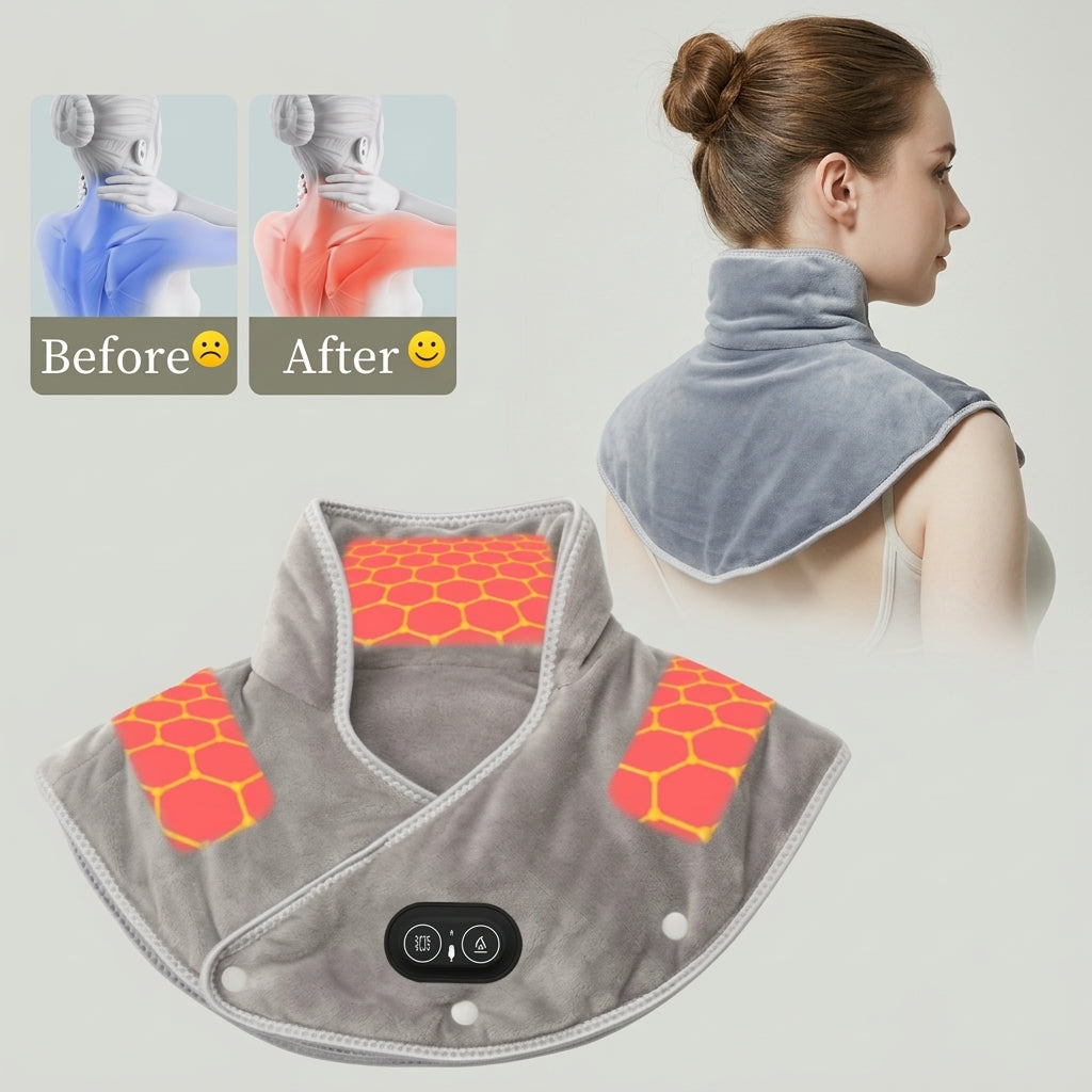 Neck massager with adjustable heat and USB charging