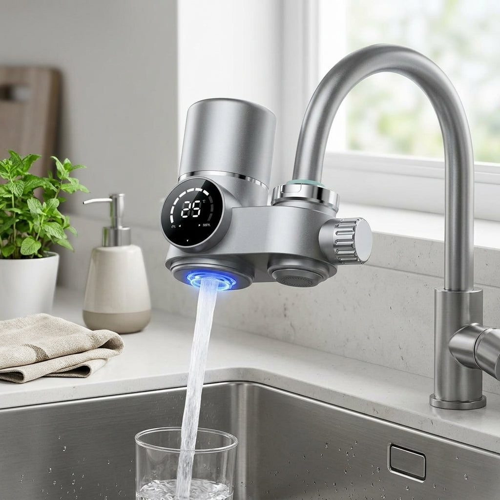 Faucet water filter with LED display and UV technology