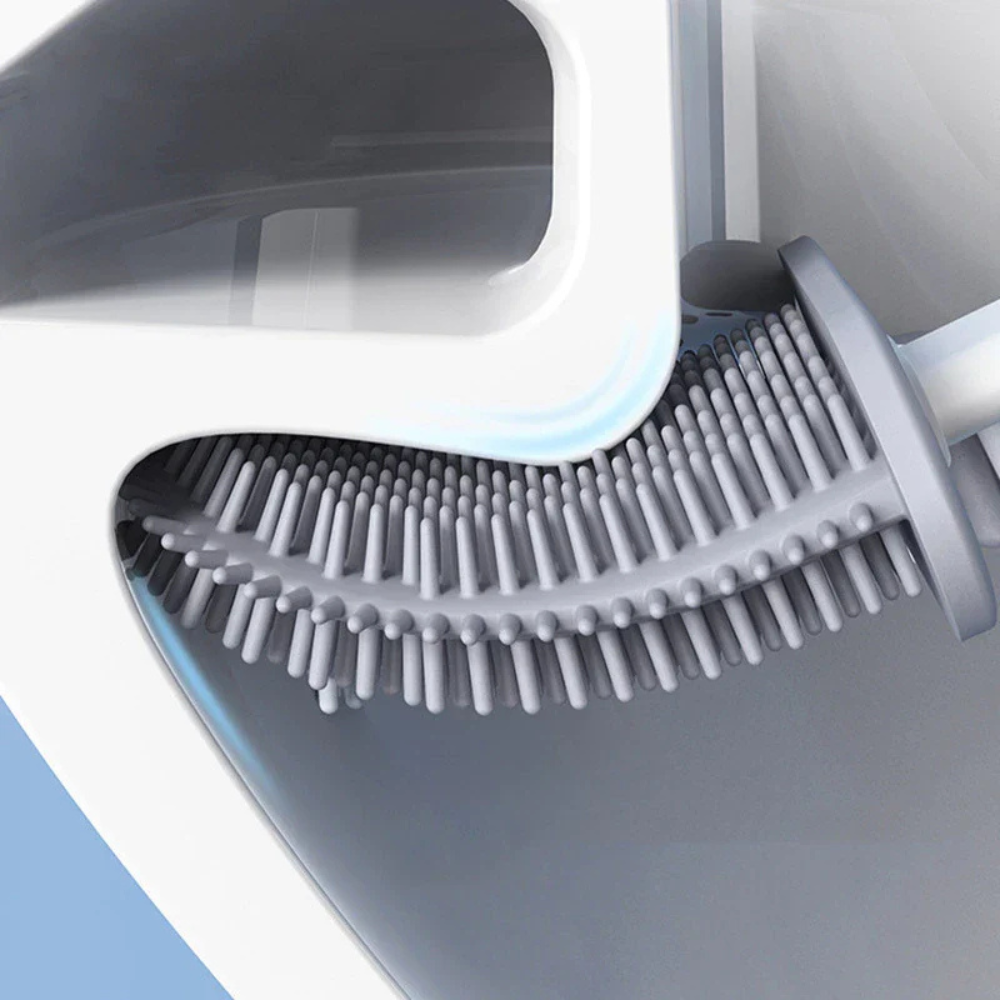 Toilet brush with silicone head and wall holder