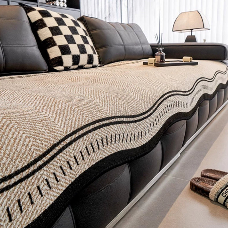 Sofa Cover With Herringbone Chenille Texture Non Slip