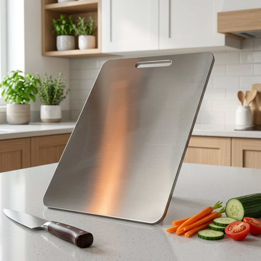 Cutting Board with Dishwasher Safe Stainless Steel Surface