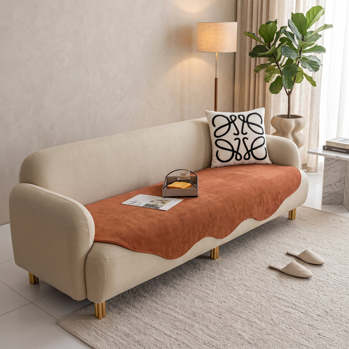 Sofa Cover With Quilted Design Anti Slip - rust fuchsia