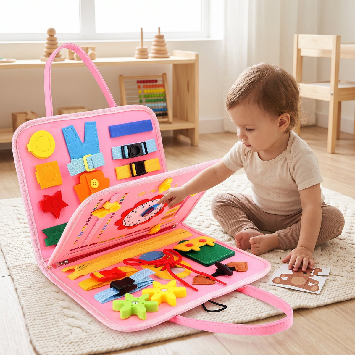 Sensory Activity Book for Children with Interactive Pages - pink