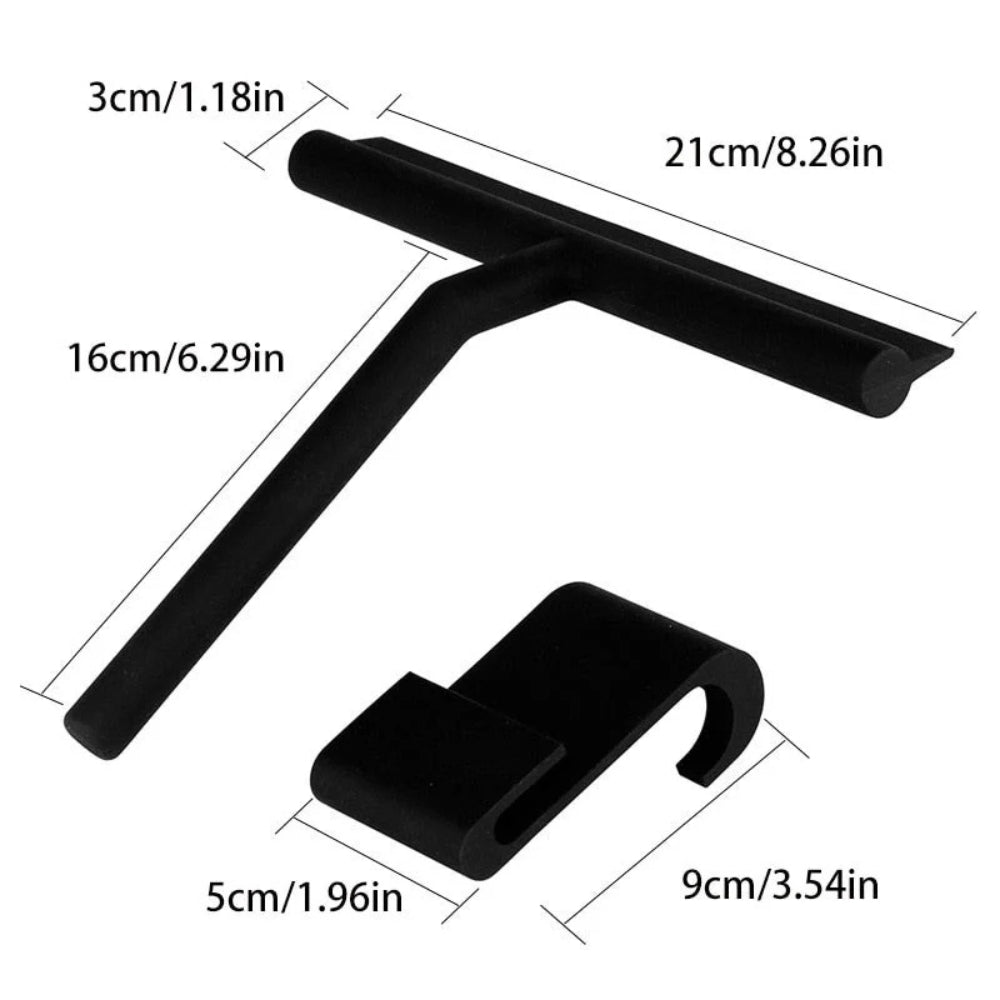 Silicone shower squeegee with wall holder for glass