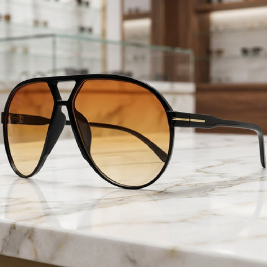 Sunglasses Oversized Square Aviator Unisex Style - black orange gradient
