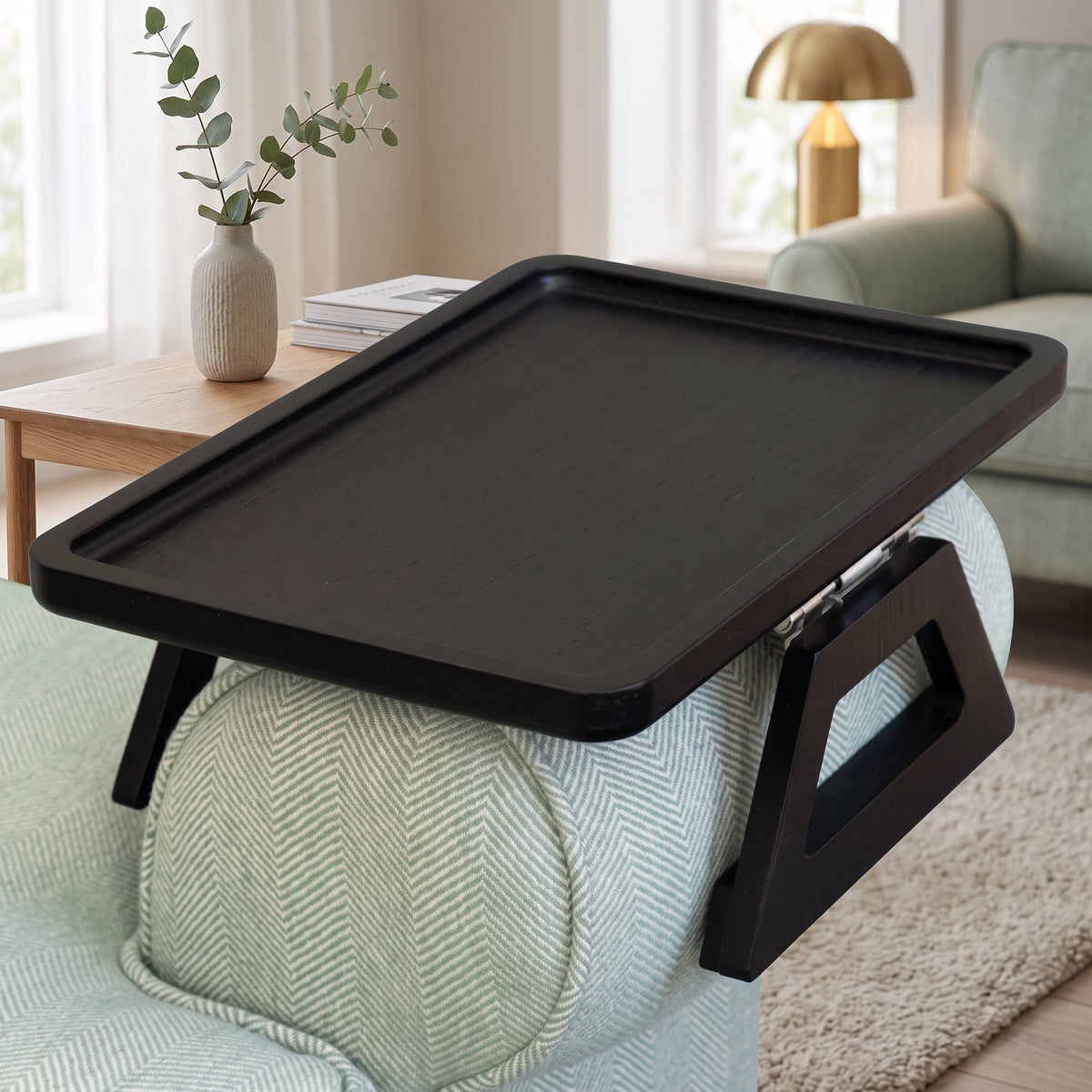 Folding Wooden Sofa Arm Tray Table - ebony midnight