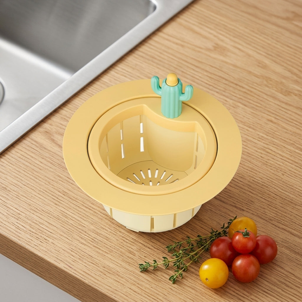 Sink Strainer Cactus Kitchen Drain Waste Filter - yellow with extension