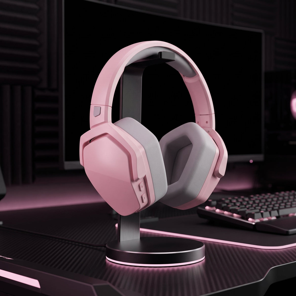 Wireless gaming headset with microphone and noise cancellation - pink