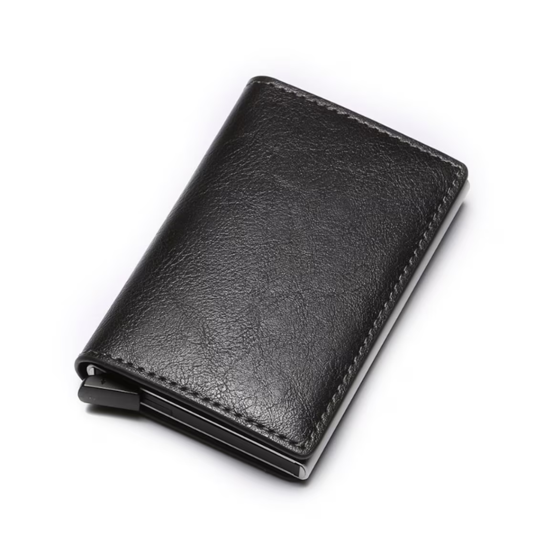 Slim card holder wallet with compact minimalist design - black